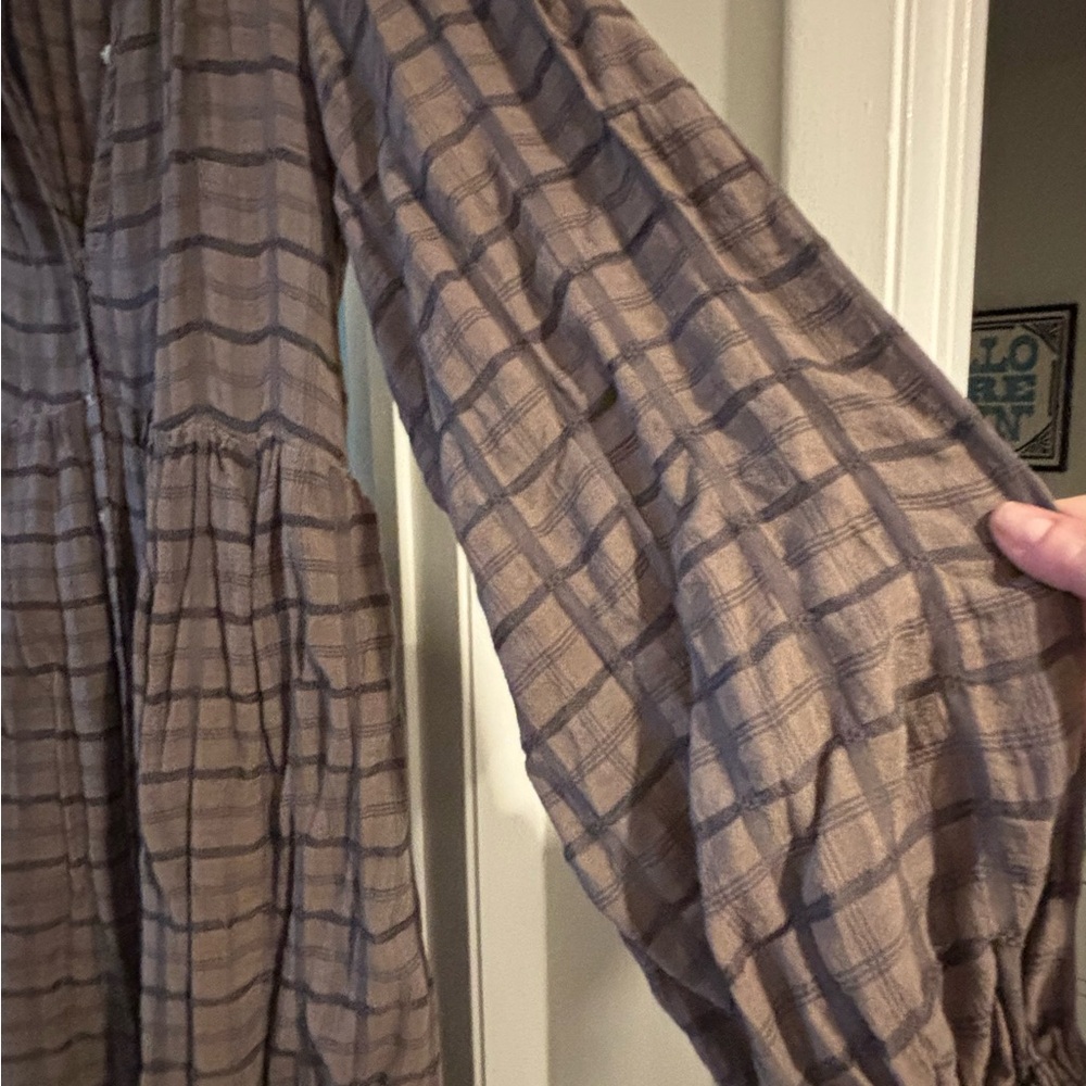 Free People Flowy Brown Plaid Button-Front Tiered Maxi Dress - Picture 4 of 6
